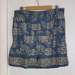 Natural Life Blue Tan Tropical Tribal Print Swim Trunks Mesh Lined Size L Beach
